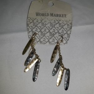 NWT World Market Dangle fishhook Earrings Goldtone